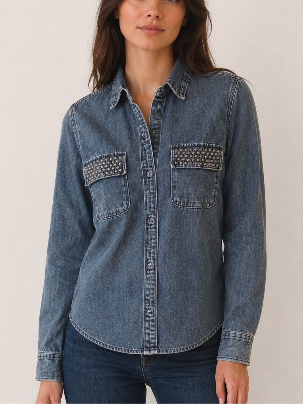 Gap 1969 Studded Denim Button-Up Shirt Size Small